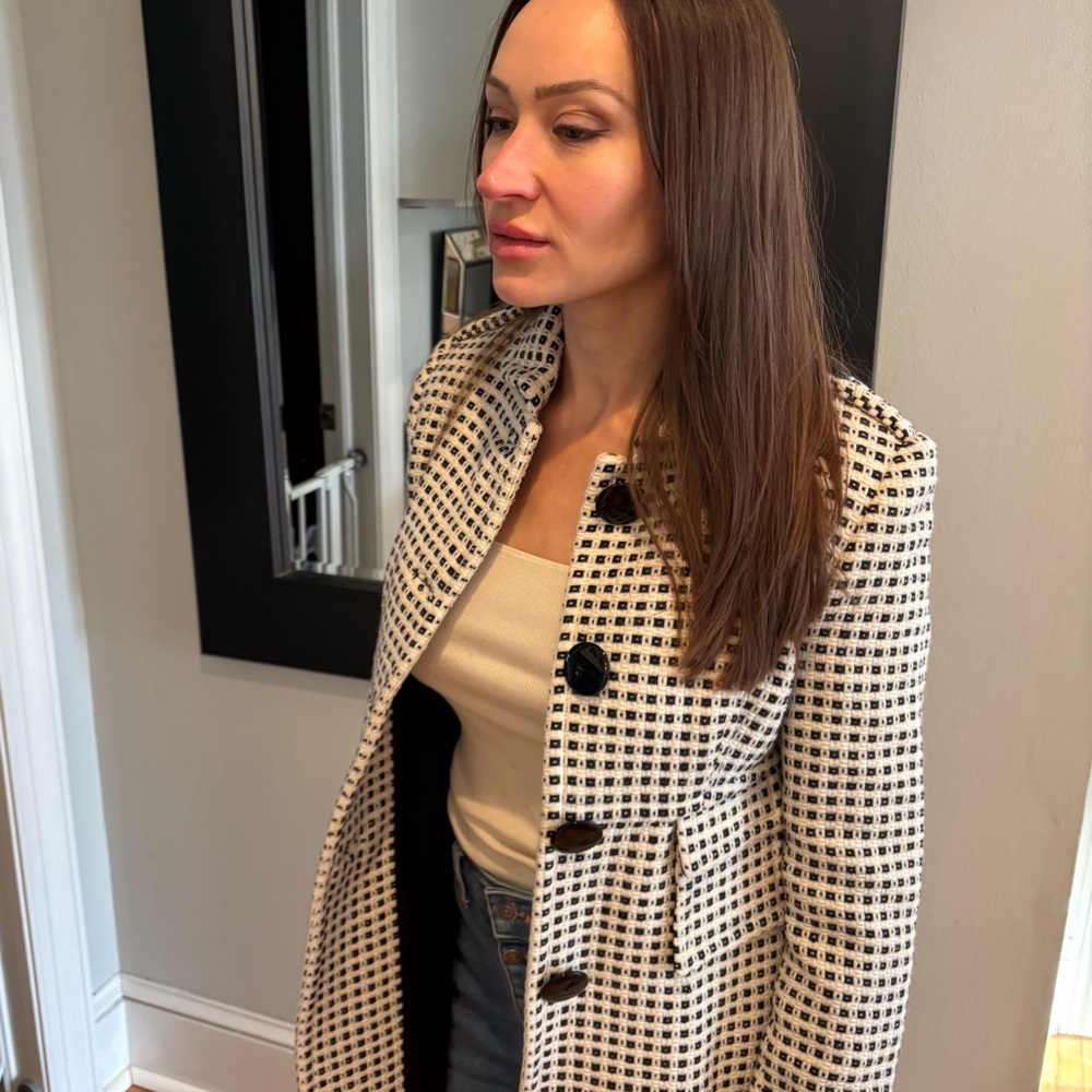 Black and White Houndstooth Pea Coat